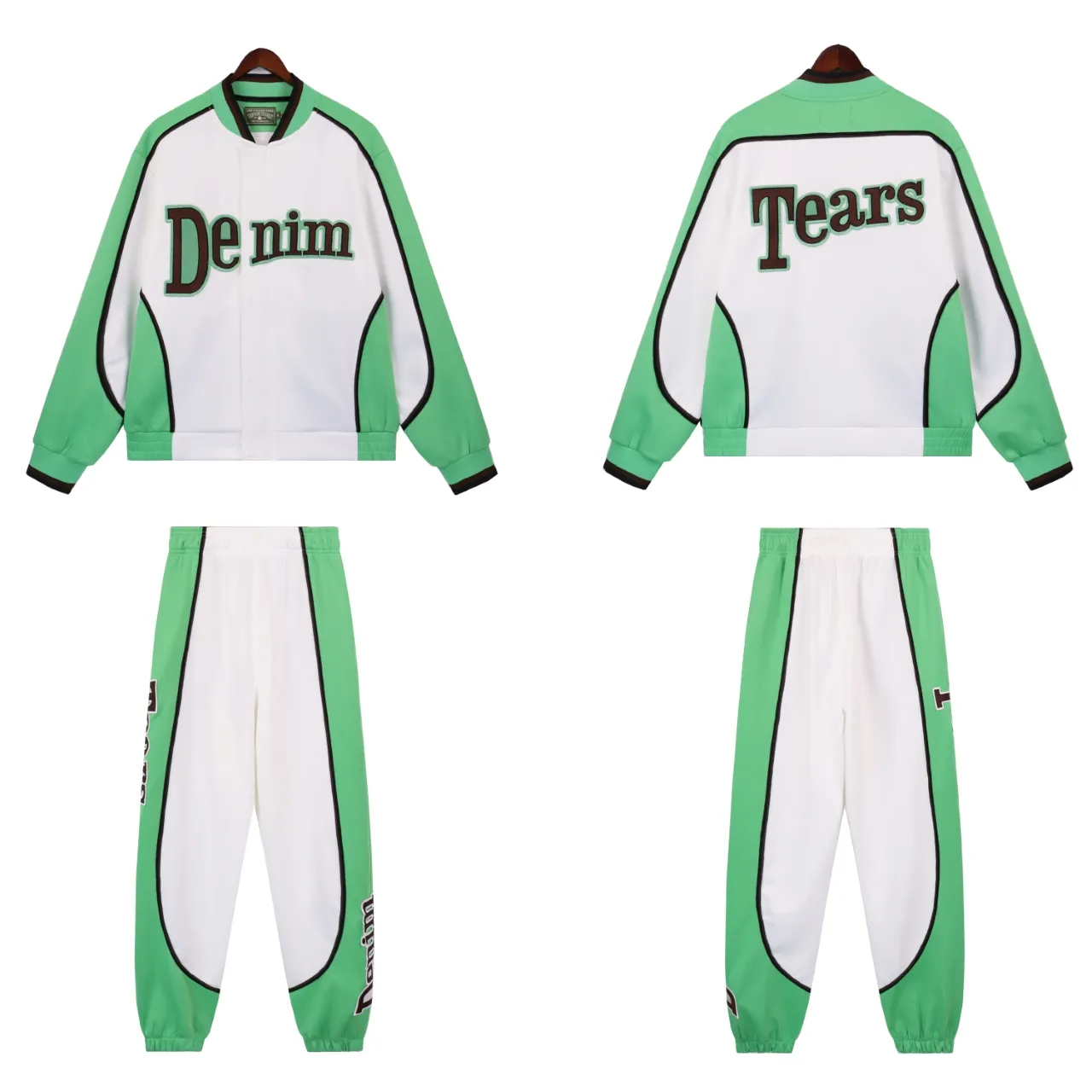 A set of P336 Real-stock DENIM TEARS main line Kapok The Cotton Wreath Sweatsuit American sports suit jacket Color: Gray/Purple White/Green Size: S M L LXL